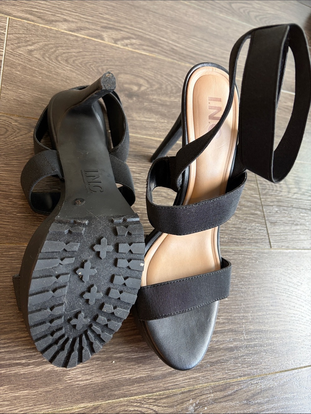 INC International Concepts Black Elastic Strap High-Heel Sandals